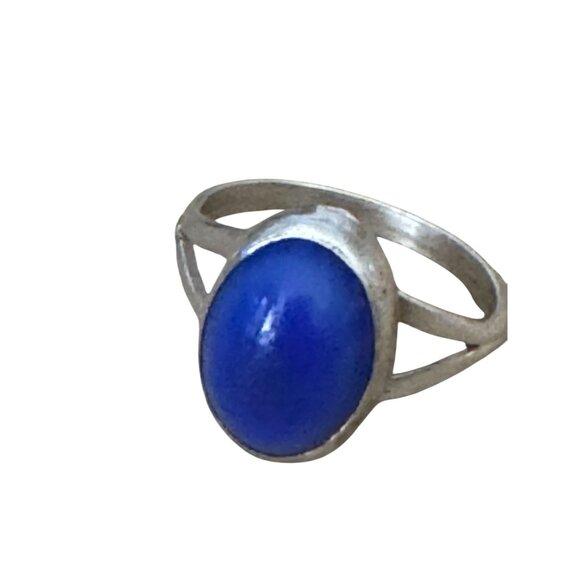Sterling Silver Blue Lapis Oval Ring Elegant Vintage Jewelry Bohemian Chic SZ 7 - Picture 1 of 7